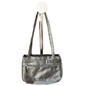 Vintage Black Faux Leather Shoulder Tote Bag Double Handle (1585-4)
